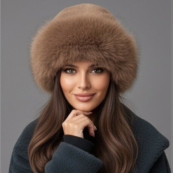 Brown Faux Fur Winter Bucket Hat - Picture 2 of 4